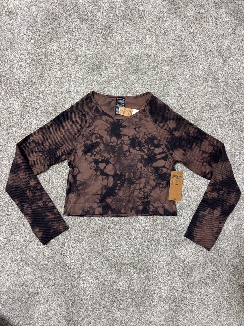 NWT PINK Active Tie-Dye Seamless Long Sleeve Crop Top XL | Sporty Y2K